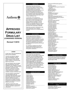 Anthem Blue Cross Drug Formulary