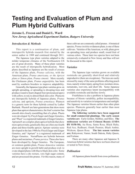 Testing and Evaluation of Plum and Plum Hybrid Cultivars Jerome L