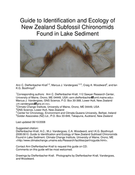 Guide to Identification and Ecology of New Zealand Subfossil Chironomids Found in Lake Sediment