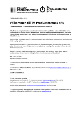 Välkommen Till TV-Producenternas Pris - Galan Som Hyllar TV-Produktionsbranschens Bästa Kreatörer