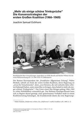 „Mehr Als Einige Schöne Trinksprüche“ Die Konsensstrategien Der Ersten Großen Koalition (1966–1969)