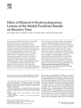 Effect of Bilateral 6-Hydroxydopamine Lesions of the Medial Forebrain Bundle on Reaction Time A.D
