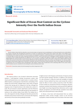 Significant Role of Ocean Heat Content on the Cyclone Intensity Over the North Indian Ocean