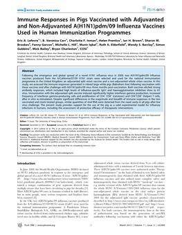 Immune Responses in Pigs Vaccinated with Adjuvanted and Non-Adjuvanted A(H1N1)Pdm/09 Influenza Vaccines Used in Human Immunization Programmes