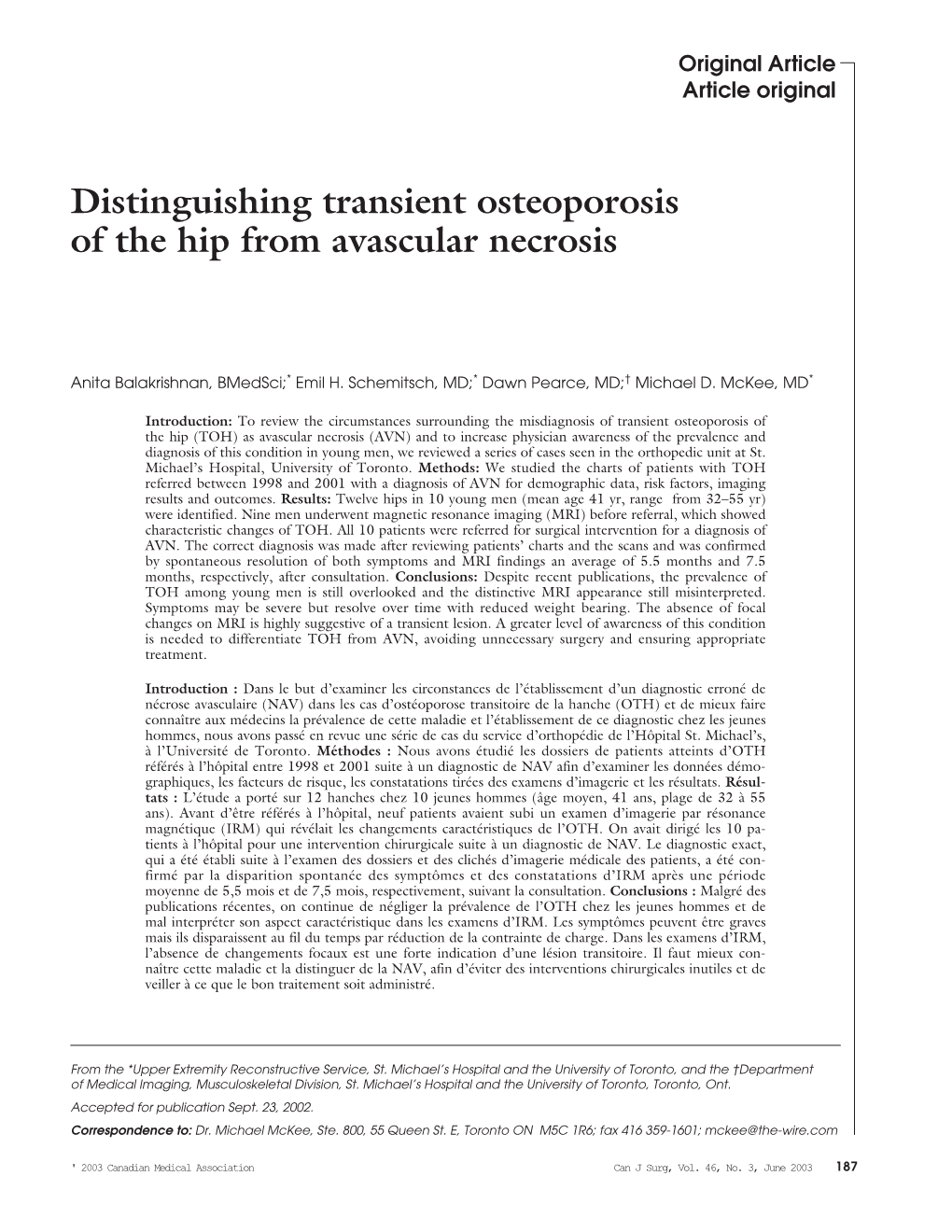 Distinguishing Transient Osteoporosis of the Hip from Avascular Necrosis