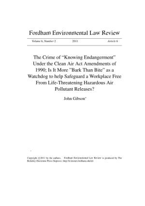 "Knowing Endangerment" Under the Clean Air Act Amendments of 1990