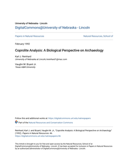 Coprolite Analysis: a Biological Perspective on Archaeology