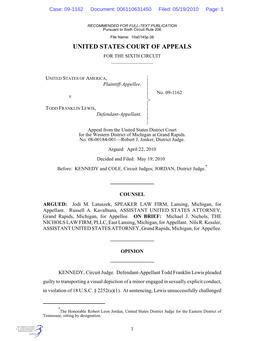 United States Court of Appeals for the Sixth Circuit ______