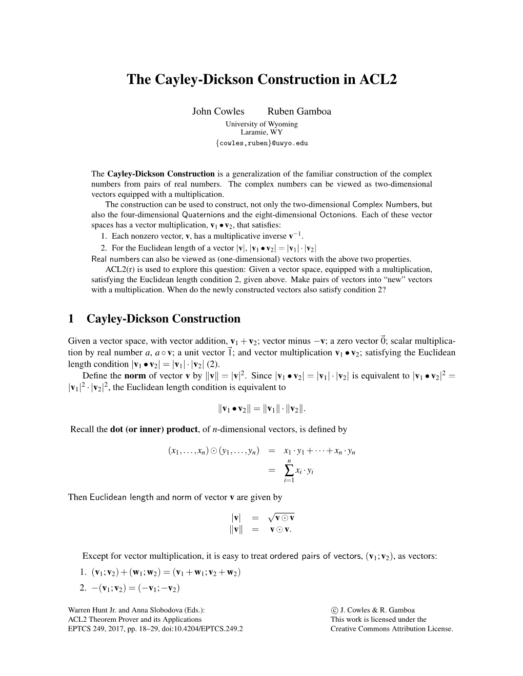 The Cayley-Dickson Construction in ACL2