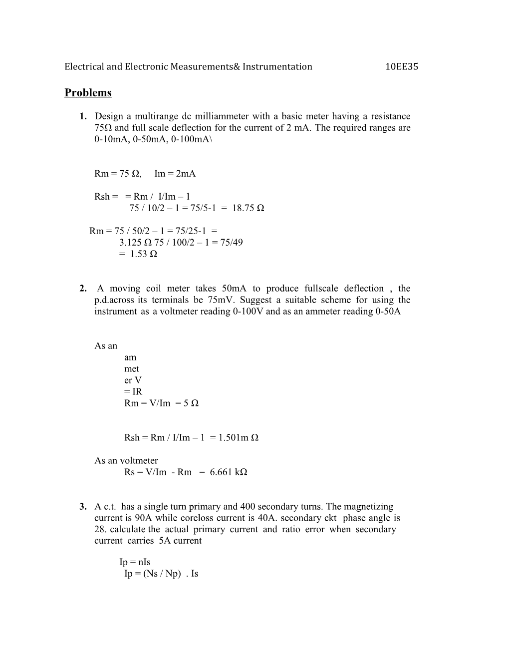 Electrical and Electronic Measurements& Instrumentation 10EE35