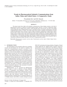 Trends in Pharmaceutical Scholarly Communications from India, China and United States: a Comparative Study