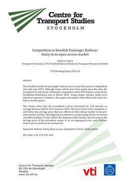 Competition in Swedish Passenger Railway: Entry in an Open-Access Market
