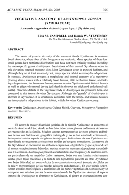 Acta Bot. Venez. 28 (2): 395-408. 2005 395 Vegetative Anatomy