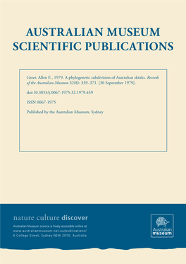 A Phylogenetic Subdivision of Australian Skinks