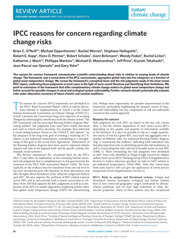 IPCC Reasons for Concern Regarding Climate Change Risks Brian C