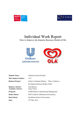 Individual Work Report How to Improve the Impulse Business Model of Olá