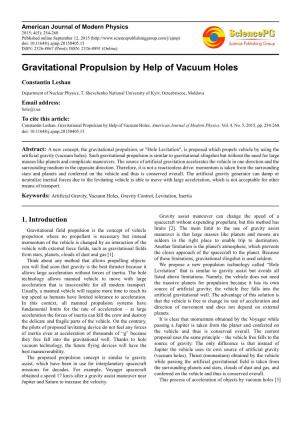 Gravitational Propulsion by Help of Vacuum Holes