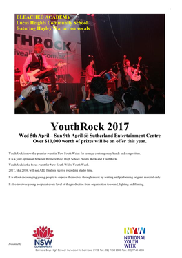 Youthrock 2017 Wed 5Th April – Sun 9Th April @ Sutherland Entertainment Centre Over $10,000 Worth of Prizes Will Be on Offer This Year