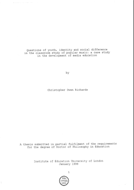 Questions of Youth, Identity and Social Difference in the Classroom Study of Popular Music: a Case Study in the Development of Media Education