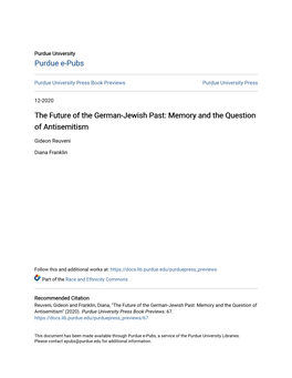 The Future of the German-Jewish Past: Memory and the Question of Antisemitism
