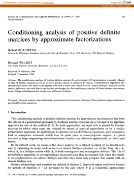 Conditioning Analysis of Positive Definite Matrices by Approximate Factorizations