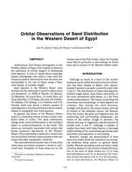 Orbital Observations of Sand Distribution in the Western Desert of Egypt