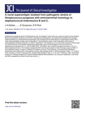 A Novel Superantigen Isolated from Pathogenic Strains of Streptococcus Pyogenes with Aminoterminal Homology to Staphylococcal Enterotoxins B and C