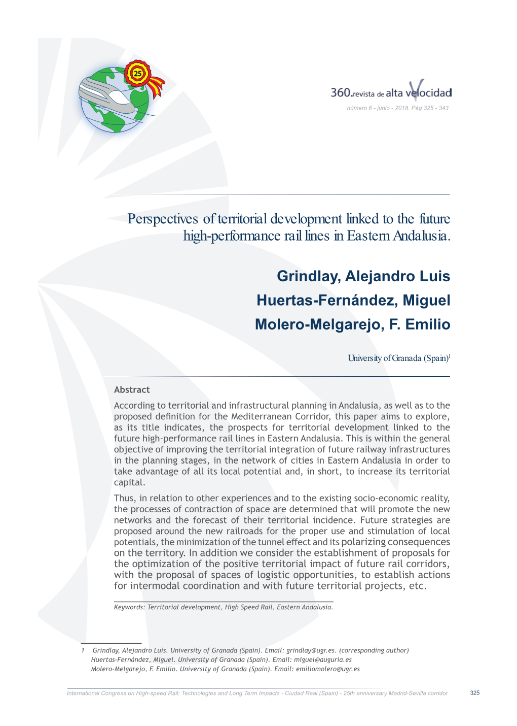 Perspectives of Territorial Development Linked to the Future High-Performance Rail Lines in Eastern Andalusia