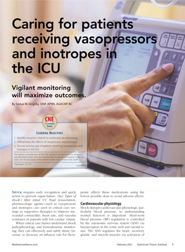 Caring for Patients Receiving Vasopressors and Inotropes in the ICU