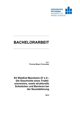 BACHELORARBEIT SV Waldhof Mannheim 07 Ev