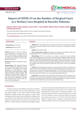 Impact of COVID-19 on the Number of Surgical Cases at a Tertiary Care Hospital in Karachi, Pakistan