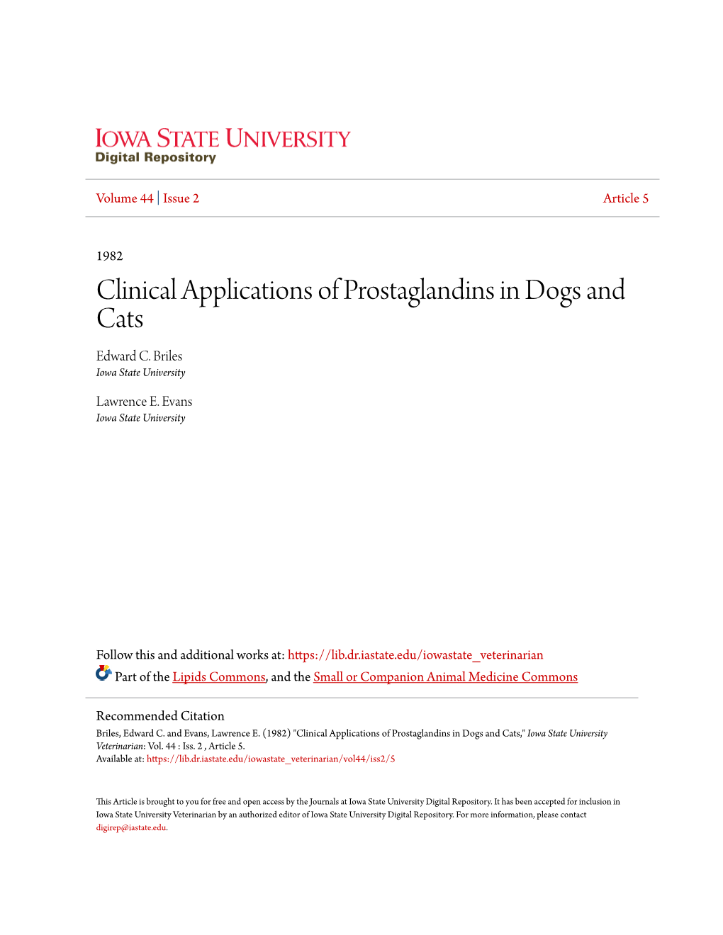 Clinical Applications of Prostaglandins in Dogs and Cats Edward C