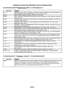 Ankäufe Aus Dem Kunsthandel Und Aus Antiquariaten Kunsthandlung Rudolf Bedernicsek, Wien 9, Lustkandlgasse 37