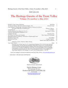 The Heritage Gazette of the Trent Valley Volume 19, Number 1, May 2014