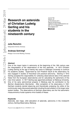 Research on Asteroids of Christian Ludwig Gerling and His Students In