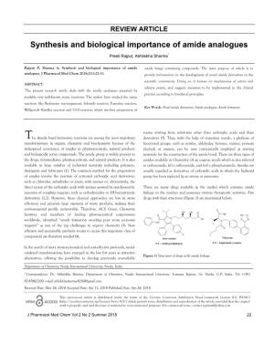 Synthesis and Biological Importance of Amide Analogues