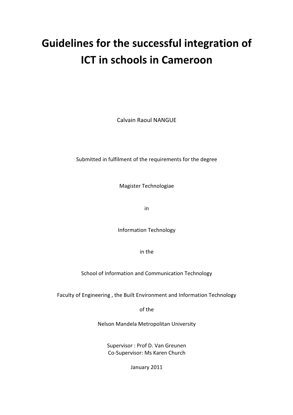 Guidelines for the Successful Integration of ICT in Schools in Cameroon