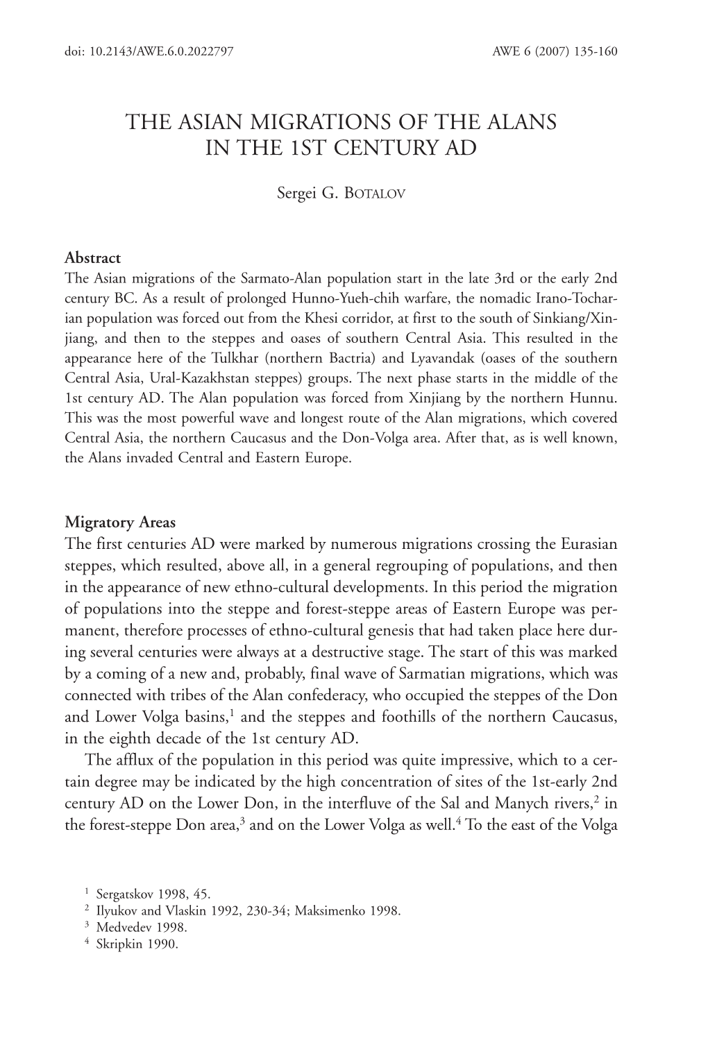 The Asian Migrations of the Alans in the 1St Century Ad