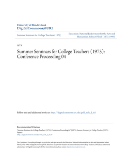 Summer Seminars for College Teachers (1975) Humanities, Subject Files I (1973-1996)
