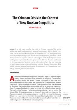 The Crimean Crisis in the Context of New Russian Geopolitics