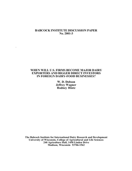 Babcock Institute Discussion Paper No. 2001-3 When Will U.S