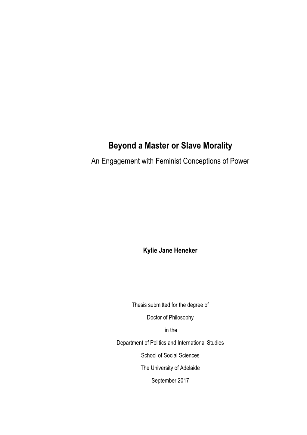 Beyond a Master Or Slave Morality: an Engagement with Feminist