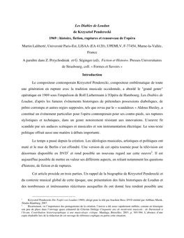 Les Diables De Loudun De Krzysztof Penderecki 1969 : Histoire, Fiction, Ruptures Et Renouveau De L’Opéra