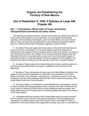 Organic Act Establishing the Territory of New Mexico