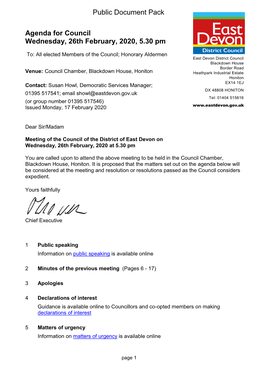 (Public Pack)Agenda Document for Council, 26/02/2020 17:30