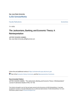 The Jacksonians, Banking, and Economic Theory: a Reinterpretation