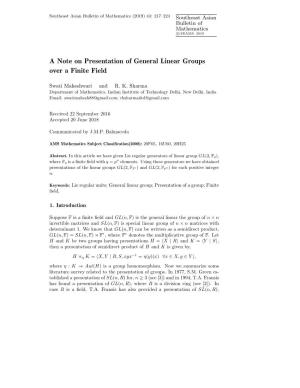 A Note on Presentation of General Linear Groups Over a Finite Field
