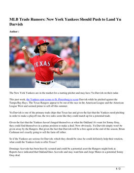 MLB Trade Rumors: New York Yankees Should Push to Land Yu Darvish
