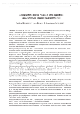 Morphotaxonomic Revision of Fungicolous Cladosporium Species (Hyphomycetes)