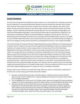 Chair's Summary of the Third Clean Energy Ministerial (CEM3)